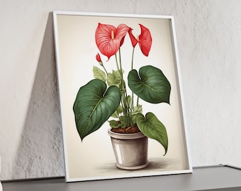 Lys flamant rose (Anthurium andraeanum) avec cadre en bois