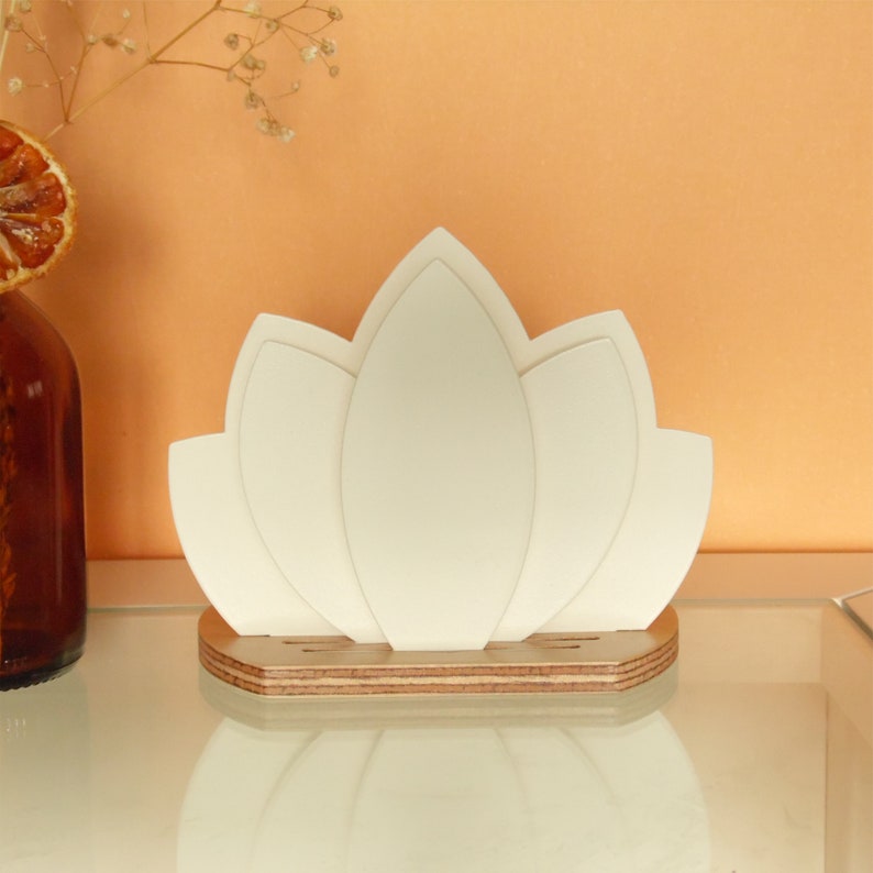 Lotus Metal & Wood Tea Light Candle Holder Gift zdjęcie 4