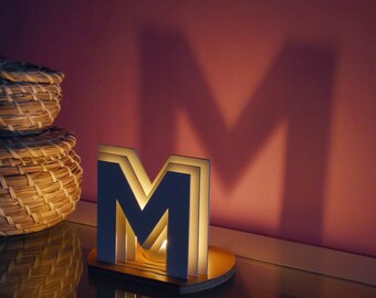 Personalized Metal & Wood Initial Tea Light Candle Holder Gift - Letter M