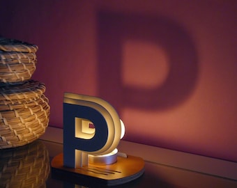 Personalized Metal & Wood Initial Tea Light Candle Holder Gift - Letter P