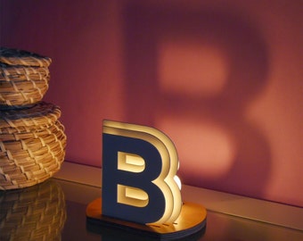 Personalized Metal & Wood Initial Tea Light Candle Holder Gift - Letter B