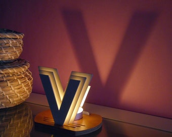 Personalized Metal & Wood Initial Tea Light Candle Holder Gift - Letter V