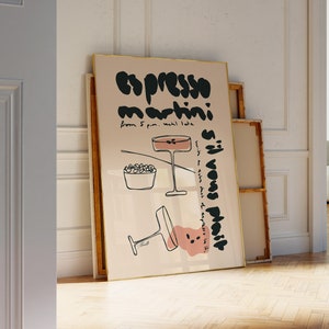 espresso martini print, Bar Cart Art, Cocktail Art Print, Keep em coming print, Trendy bar cart Poster, alcohol wall art, beige drawing