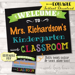 Classroom Welcome Sign, Personalized Teacher Name Gift Ideas Digital, Class Room Chalkboard Decor Printable Back To School Wall Art Door PDF image 2