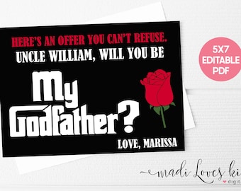 Printable Will You Be My Godfather Card, Personalized God Father Proposal Postcard, Ask Baptism Gift for Request, Christening Digital Note