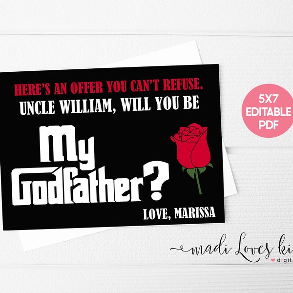 Printable Will You Be My Godfather Card, Personalized God Father Proposal Postcard, Ask Baptism Gift for Request, Christening Digital Note