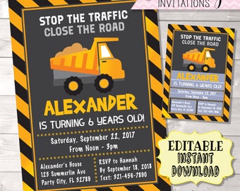 Under Construction Birthday Invitation Digital, Dump Truck Party Invite Printable, Builder Boy Theme First 1st Editable PDF Instant Download