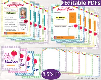 DELUXE Memory Book Kit, Editable All About Me PDF Template, Printable First Day of School Yearbook with Photo DIY Digital Scrapbook Back Set