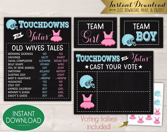 Touchdowns or Tutus Gender Reveal Party Decorations, Printable Old Wives Tales Sign, Chalkboard Voting Poster Team Boy Girl Photo Props Idea
