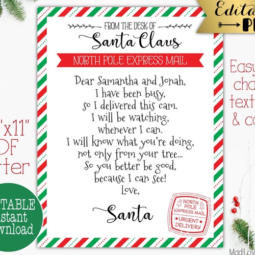 Editable Santa Cam Letter Printable Claus Spy Cam Note North - Etsy Canada