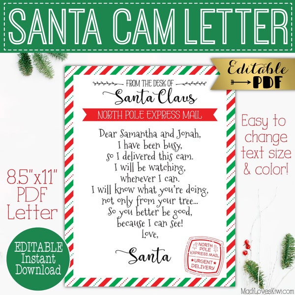 Editable Santa Cam Letter Printable, North Pole Express Mail Template, Christmas Delivery Instant Download for Kids Digital DIY Spy Reusable