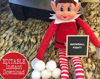 Printable Mini Elf Letter Board, Editable Shelf Prop Kit, Christmas Sign Instant Download Snowball Fight Yoga Carwash Quarantine Accessories