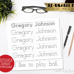 cursive name writing worksheet editable script handwriting etsy