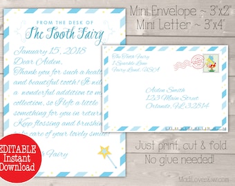 Personalized Tooth Fairy Letter Kit Boy, Printable Download First Lost Tooth Note Set Envelope Template PDF Digital Gift Idea No Teeth Cards