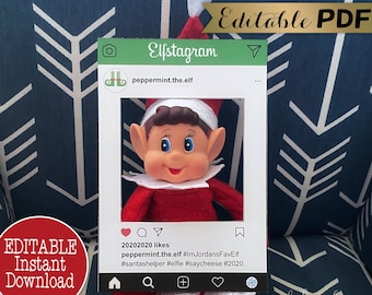 Mini Editable Elf Photo Prop, Printable Instagram Selfie Kit, Personalized Christmas Elfstagram Frame DIY Holiday Accessory Instant Download