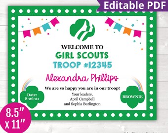 Editable Girl Scout Welcome Certificate, Printable New Member For All Levels - Daisy Brownie Junior Cadet, DIY Troop Leader Instant Download