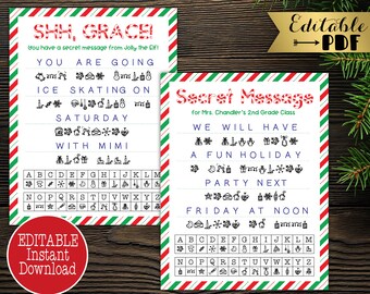 Editable Secret Message from Elf, Printable Elf Prop, Santa Letter Code, Fun Christmas Worksheet Instant Download Holiday North Pole Puzzle