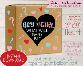 Boy or Girl Gender Reveal Box Sign, Printable What Will Baby Be Balloon Box Decor, Pink Blue Party Decorations Release Idea Instant Download