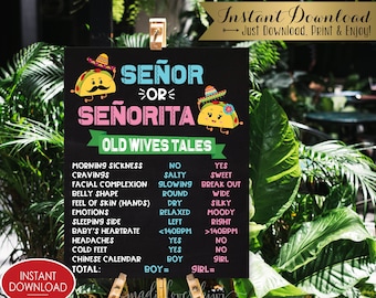Señor or Señorita Gender Reveal Decor, Printable Old Wives Tales Sign, Taco Party Idea Digital, Cinco de Mayo Baby Senor Senorita Decoration