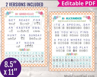 Printable Secret Message from Easter Bunny, Editable Activity Worksheet For Egg Hunt Instant Download, Kid Holiday Sunday School Puzzle Code