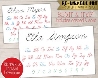 cursive alphabet trace worksheet pdf printable etsy