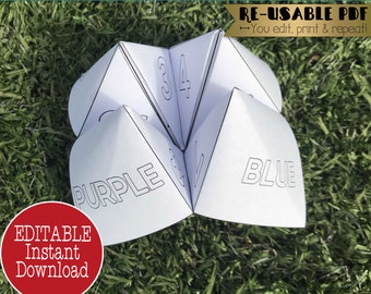 Editable Cootie Catcher Game, Printable Fortune Teller Activity Kit, Blank Chatter Box PDF Template, DIY Fun Paper Party Favor for Kid Fold