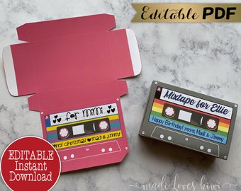 Editable Cassette Tape Gift Card Holder, Printable Birthday Present Idea for Him Her Mom Dad Teacher 80s Retro Music Christmas Holder Favor