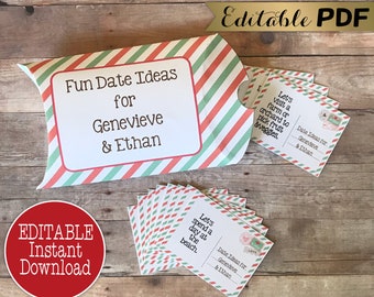 Personalized Date Idea Cards, Editable Fun Night Coupon Box for Two, Printable Anniversary Gift Wedding Suggestion Birthday Instant Download