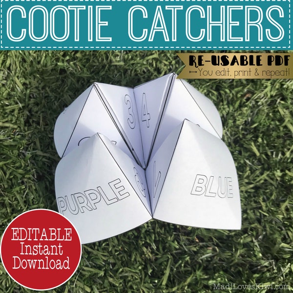 Editable Cootie Catcher Game, Printable Fortune Teller Activity Kit, Blank Chatter Box PDF Template, DIY Fun Paper Party Favor for Kid Fold