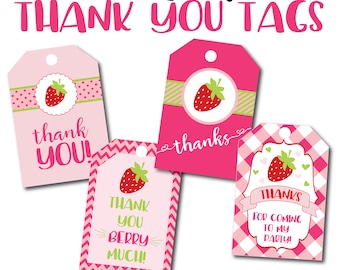 Printable Strawberry Party Thank You Tags, Birthday Favor Tag Instant Download, Digital Pink Gift Card Template for Girl Bday DIY Guest Idea