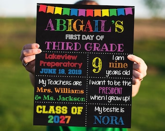 Rainbow First Day of School Sign Reusable, 8x10 Last Day Printable Poster, Back to School Chalkboard, 1st Photo Prop End of Year Digital PDF