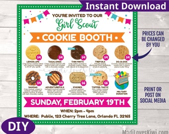 2024 LBB Girl Scout Cookie Booth Invitation, Editable Drive Thru Event Invite Ad, Menu List Template Instant Download, Digital Through Flyer