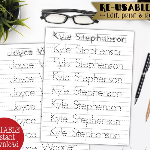 Printable Name Writing Worksheet Editable Handwriting Print | Etsy