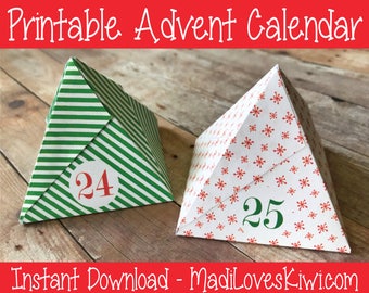 Printable Advent Calendar Boxes Instant Download, Christmas Countdown Kit, DIY Red Green Calendar Ideas, Digital Number Box Fillers for Kids