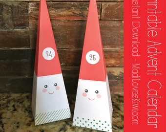 Santa Adventskalender Printable, Weihnachts Countdown Kit für Kinder Digital, Rot Grün Ideen Zahlen Boxen Sofort Download, DIY Leckereien Füller