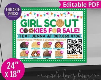 2024 ABC Girl Scout Car Magnet, QR Code Cookie Sign Decal, 24x18 Editable Price List Instant Download, Printable Menu to Order Digital Cling