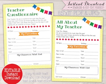 Custom Teacher Gift Ideas Questionnaire, Printable Room Mom Back to School Form, Class Wish List for End Year Appreciation PTA PTO Staff PDF