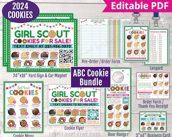 2024 ABC Printable Girl Scout Cookie Marketing Kit, Editable Yard Sign Menu, Order Form Sale Flyer Car Magnet Lanyard Thank You Card QR Code