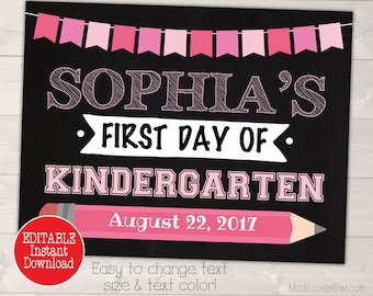 EDITABLE Last Day of School Sign, Printable 1st Day Chalkboard Photo Prop, Pink Digital First Day PDF Template Digital End Year Back to Girl