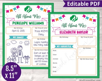 Printable All About Me Scout Activity, Editable New Member Introduction For All Level, Girl Troop Leader Instant Download, Daisy Intro Sheet