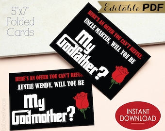 Godparents Bundle - Will You Be My Godfather Card, Printable Ask Godmother Proposal Digital Download, Request Funny Idea Christening Baptism
