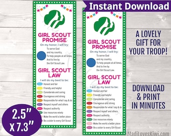 Printable Scout Promise and Law Bookmark, Girl Troop Leader Instant Download, Daisy Petal Template for Brownie Gift Idea, Activity Handout