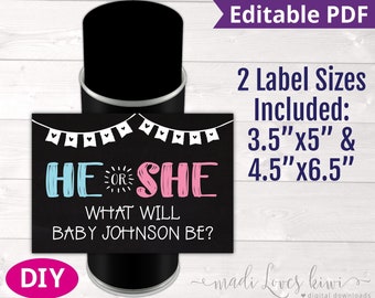 Personalized Gender Reveal Silly String Label, He or She Party Decorations, Printable Goofy Spray Can Wrapper Editable, Digital Decor Ideas
