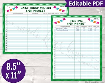 Editable Girl Scout Meeting Sign In Sheet, Printable Troop Leader Attendance Log, Parent Name Time Tracker, Cookie Booth Event Chart Brownie