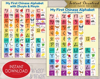 Chinese Alphabet Poster, Zhuyin Pinyin Printable, 16x20 BoPoMoFo Chart, 18x24 Phonics Learning Sign Instant Download, Language Tool Resource