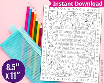 Printable Girl Scout Make New Friends Coloring Page for Troop, Leader Song Sheet Handout, Brownie Daisy Meeting Activity Instant Download