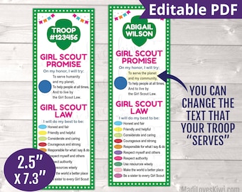 Editable Scout Promise and Law Bookmark for Troop Meeting, Printable Daisy Petal Chart Book Mark PDF Girl Instant Download Digital Template