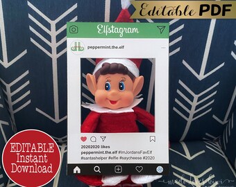 Mini Editable Elf Photo Prop, Printable Instagram Selfie Kit, Christmas Elfstagram Frame, Digital Holiday Shelf Accessories Instant Download