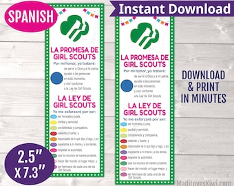 SPANISH Printable Scout Promise and Law Bookmark, Troop Leader Instant Download, Daisy Petal Template for Girl Brownie, Activity Handout PDF