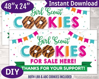 2'x4' Girl Scout Cookie Banner Printable, For Sale Here Sign Instant Download, Large Sold Poster Booth Decor Idea Troop Leader Marketing DIY